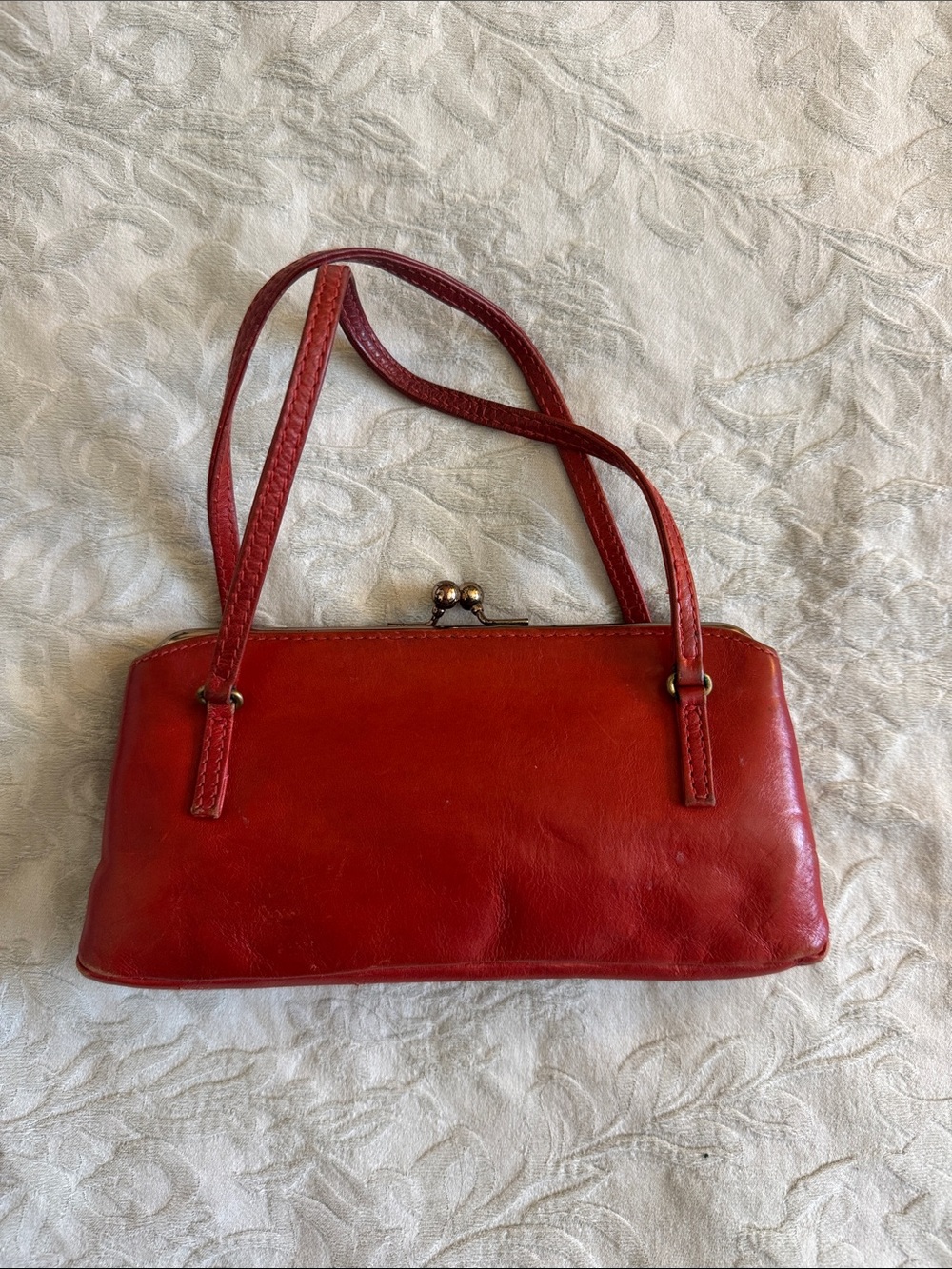 Banana Republic Red Leather Kiss-Lock Shoulder Clutch